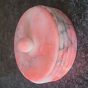 Vintage Pink Marbled Soap Stone Vanity Dish with Lid